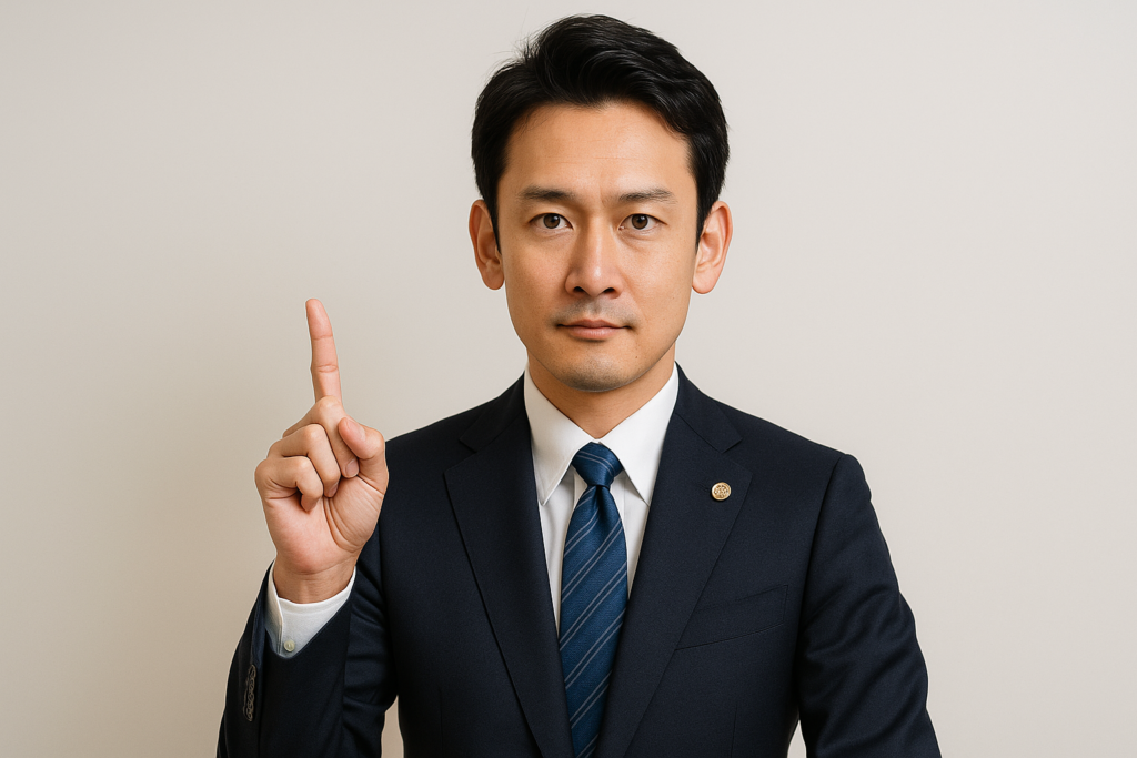 弁護士が人差し指を立てている様子