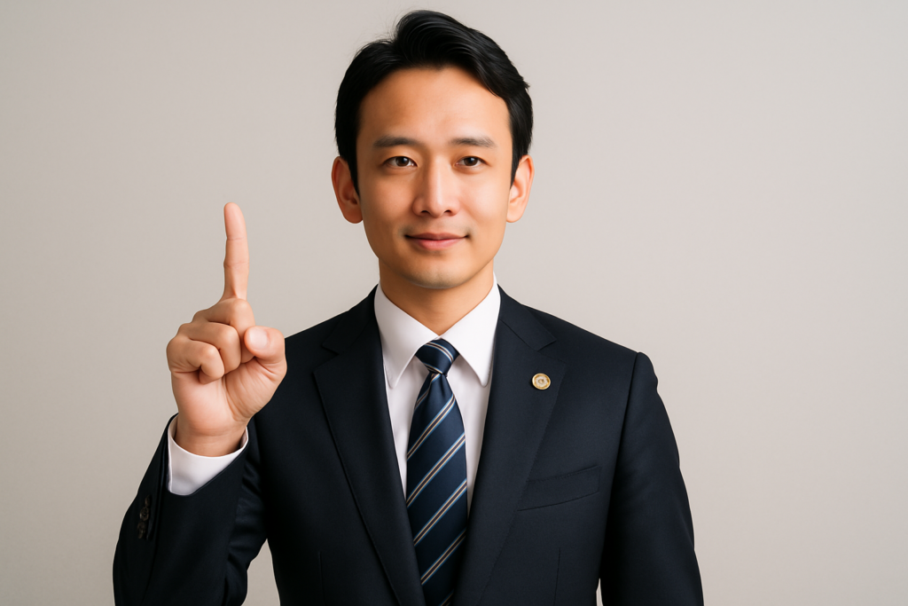 弁護士が人差し指を立てている様子