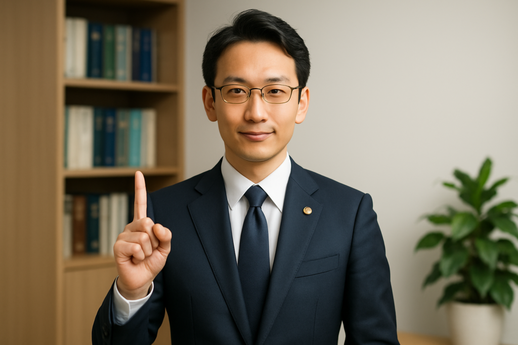 弁護士が人差し指を立てている様子