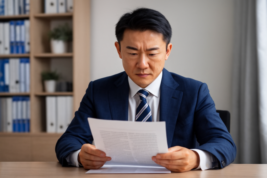 書類に目を通している様子