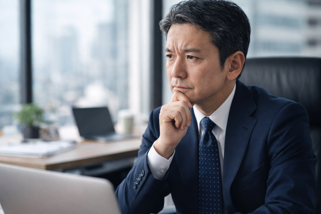 考え事をしている男性