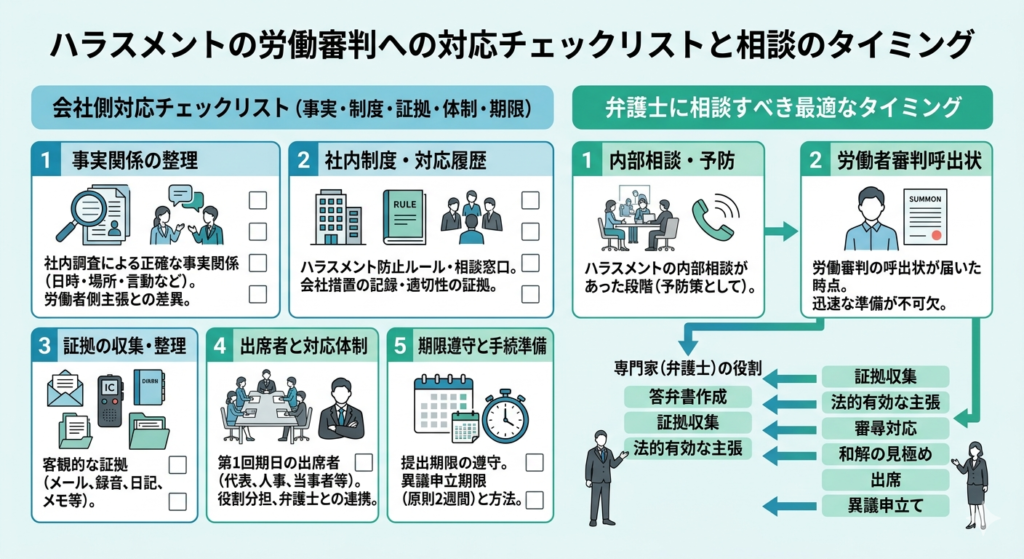 ハラスメントの労働審判への対応チェックリストと相談のタイミング