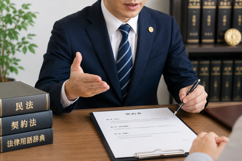 契約書に関する基礎知識について弁護士が解説している様子