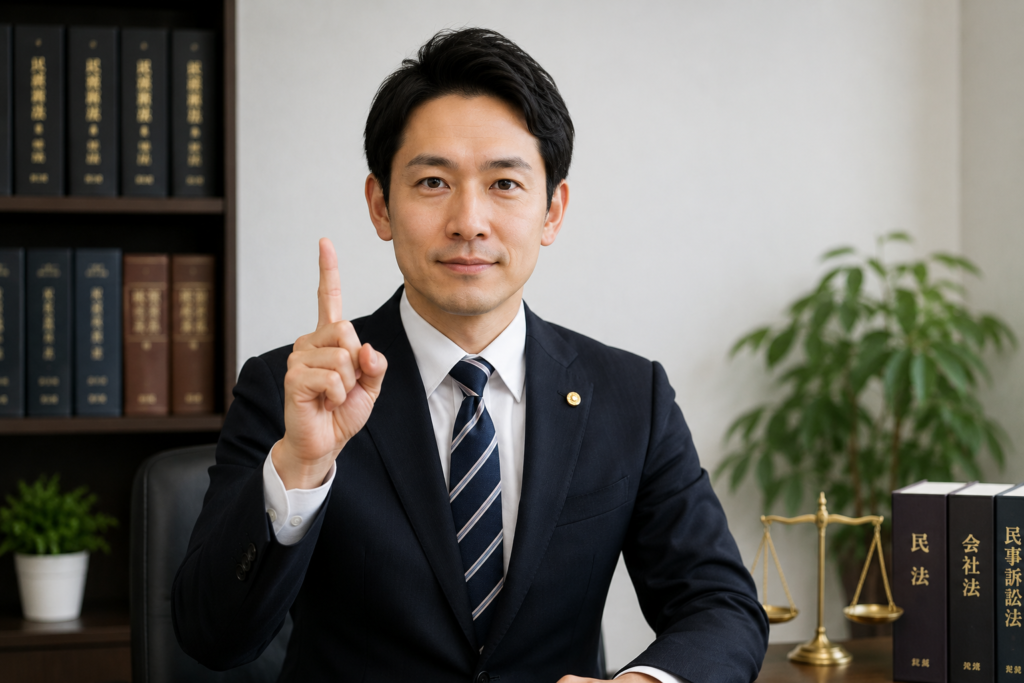 弁護士が人差し指を立てている様子