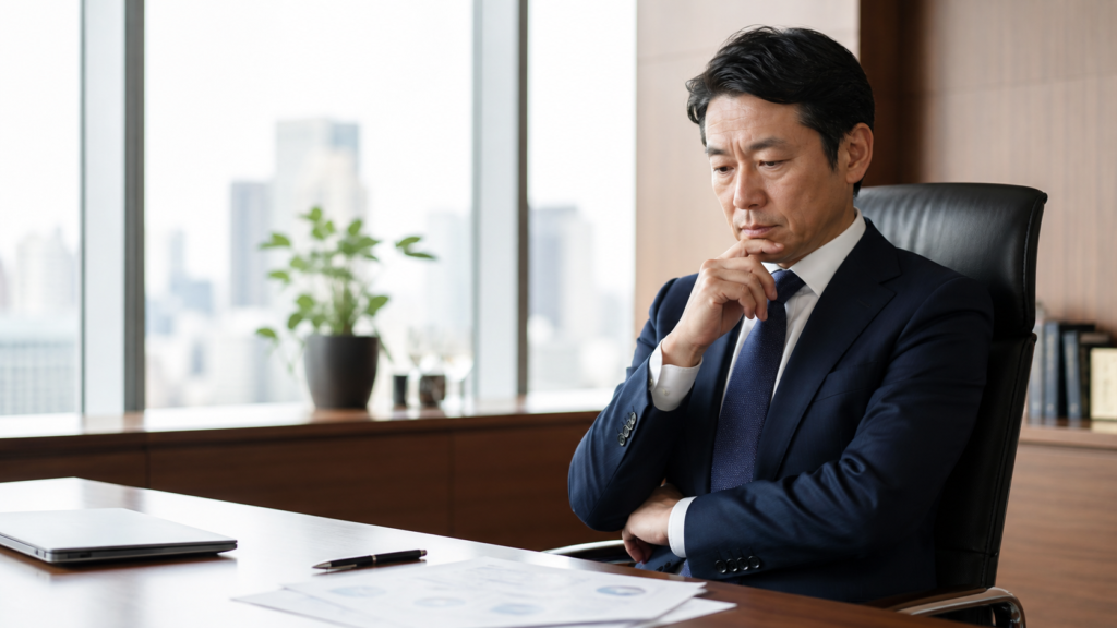 考え事をしている会社経営者